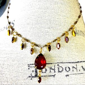Vintage JANNY Necklace Faux Ruby Dangle Drops 16"
